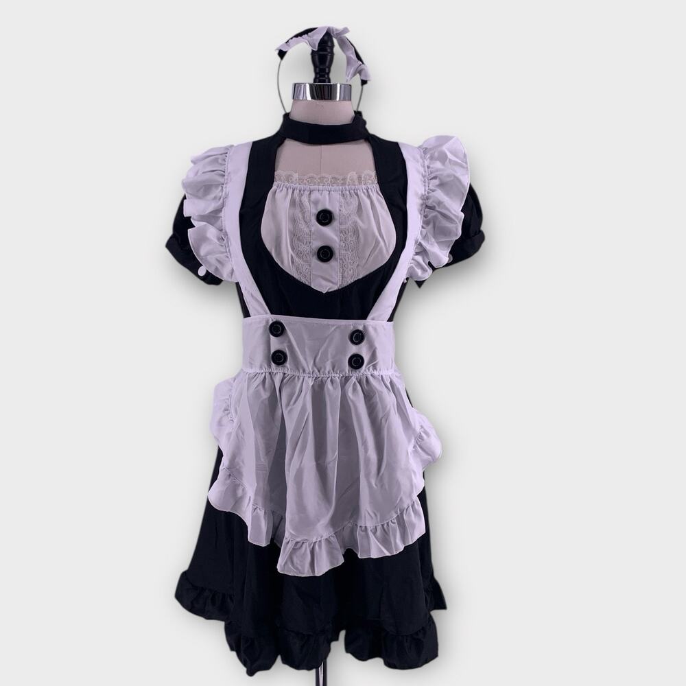 Anime French Maid Apron Lolita Cosplay Costume Furry Cat Ear Gloves Bow Socks L